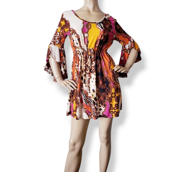 Baroque Print Multicolor Jersey Knit Dress By Pink Polkadot Size Small - Picture 8 of 8